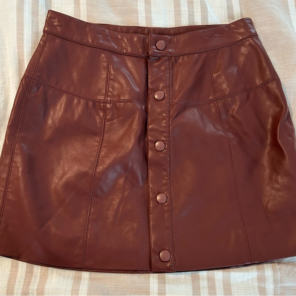 Free People Brown Faux Leather Button-Up Skirt Size 6